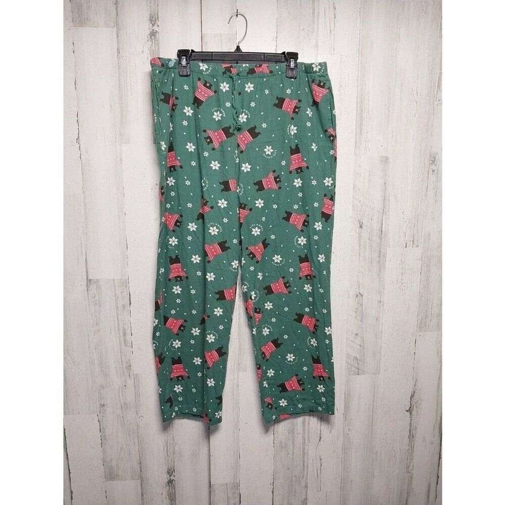 Life Is Good Men's L Green Snowflake Bear Cozy Flannel Lounge Pajama PJ's Pants
